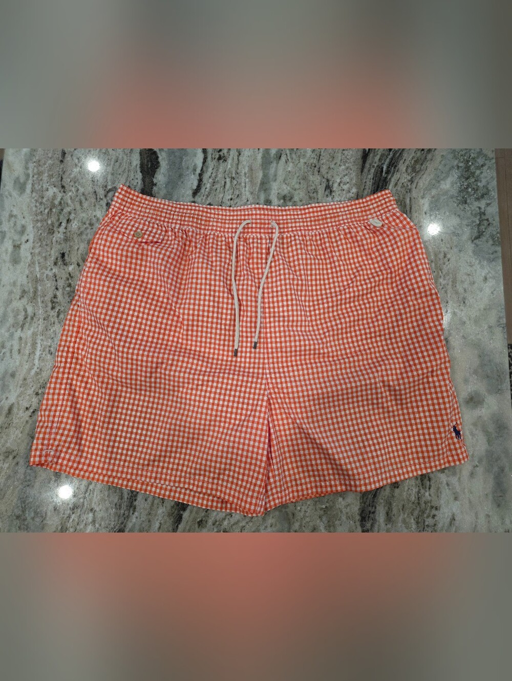 Polo Ralph Lauren Swim Trunks Men 4XB Orange White Gingham Check Board Shorts 6